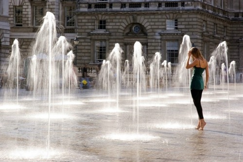 fountain, girl and handsome