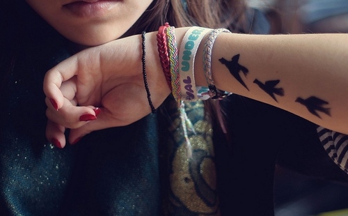 arm,  birds and  girl