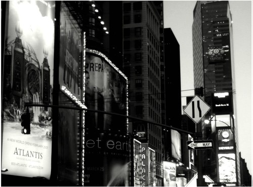 black and white, buildings, city, dark, lights, new york