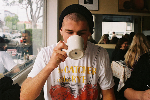 boy, cafe, catcher in the rye, coffee, coffee shop, hat