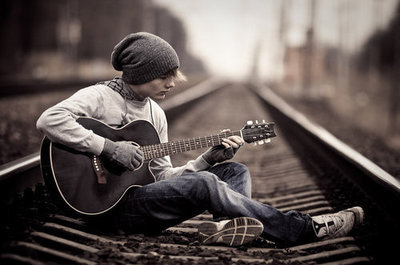 boy,  guitar and  hat