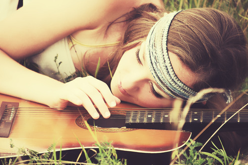 girl, guitar and hippie
