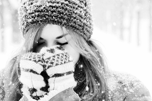 black and white, girl and snow