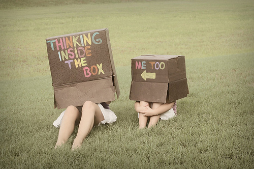 conceptual, cute, inside the box, thinking, thoughtful
