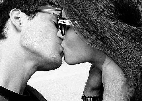couple, glasses and kiss