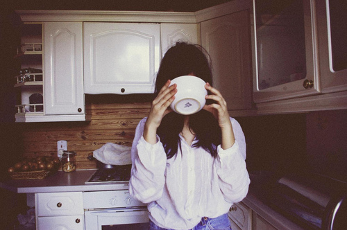 cup, girl and hair