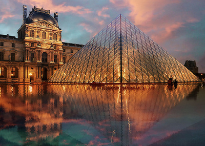 evening,  france and  louvre