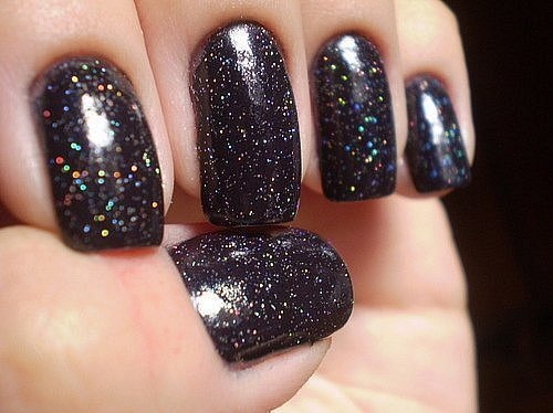 black nails, glitter and nail polish
