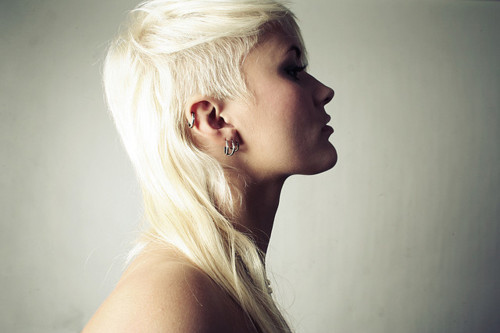 blonde, ear and earrings