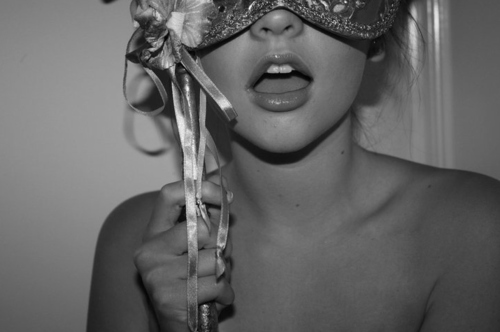 black and white, lips and mask