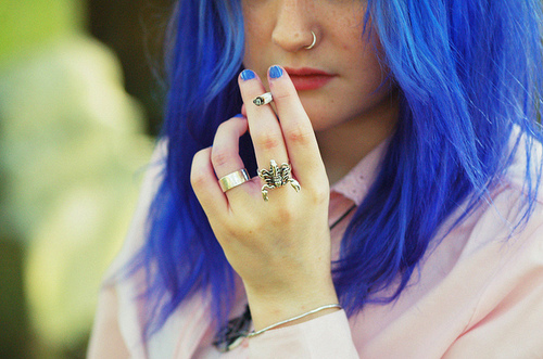 blue, blue hair and cigarette