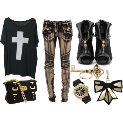 black, clothes and cross