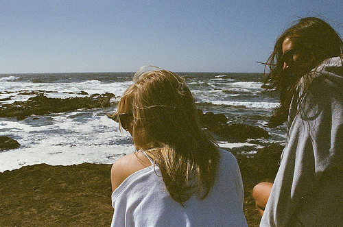 beach, blonde, brunette, friends, nature
