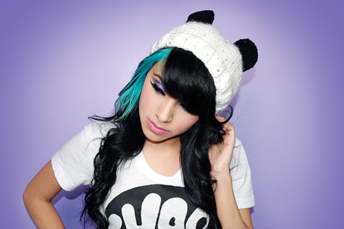 beanie, colorful hair and cool