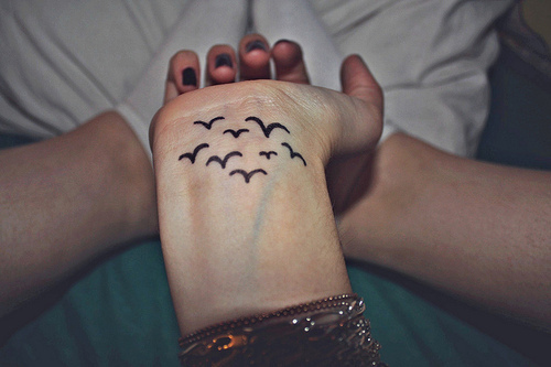 birds, hand and tattoo