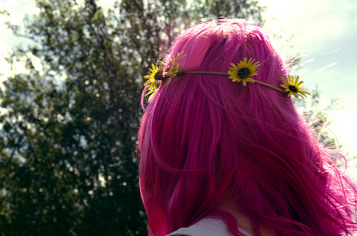 cute, flowers and pink hair