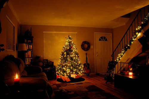 beautiful, christmas tree and guitar