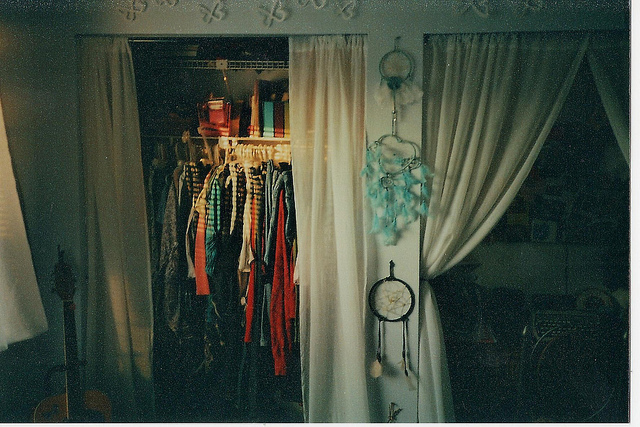 bedroom, blue and clothes