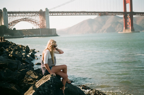 blonde, bridge, california, girl, golden gate