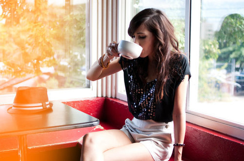 beautiful, brunette and cup