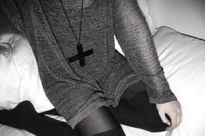 black and white,  cross necklace and  dress