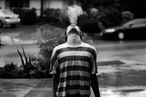 black and white, guy and smoke
