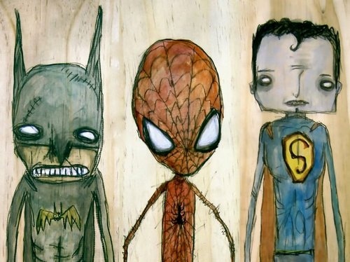 <3, bat man and drawings