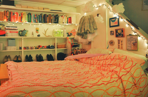 bed, bedroom and books