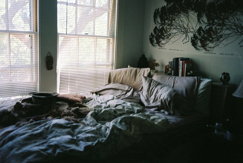 bed, bedroom and light