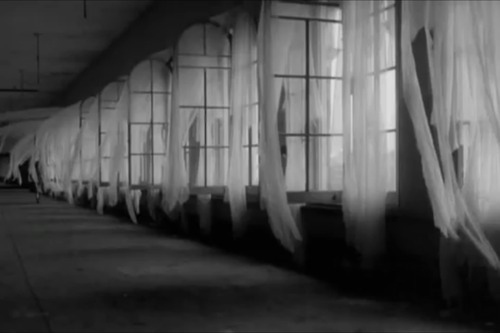 black and white, creepy and curtains