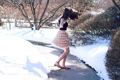 girl, skirt and snow