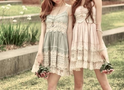 best friends, dress and flowers