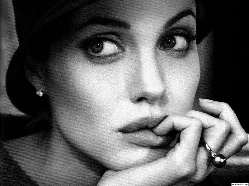 angelina jolie, beauty and black and white