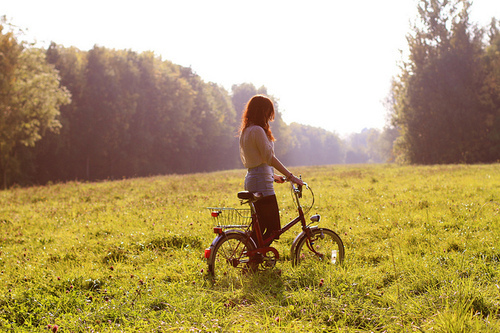 bike, forest and girl