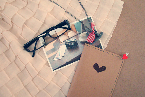 glasses, heart and notebook