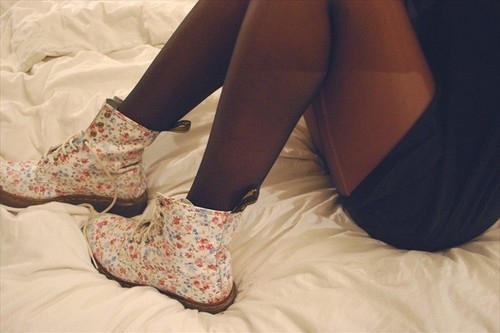 bed, black and doc martens