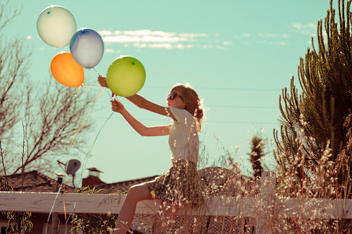 balloons, girl and happy