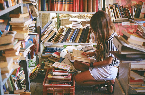 books, brunette and girl