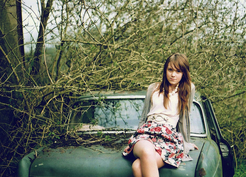 brunette, car and fashion