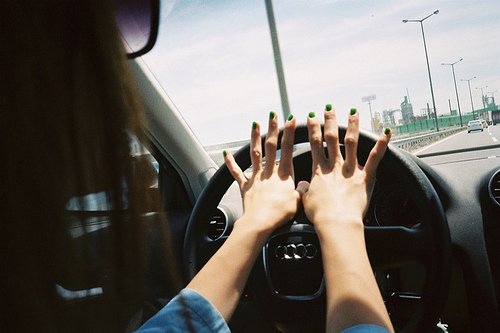 car, fingers and girl