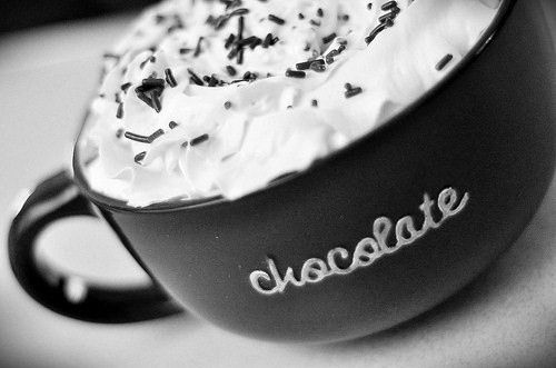 black and white, chocolate and food