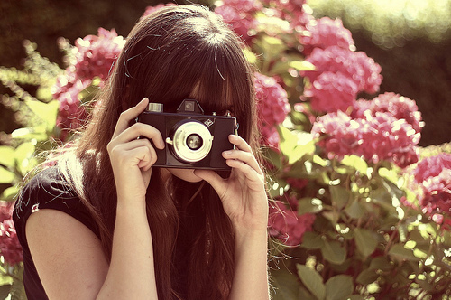 camera, flower and girl