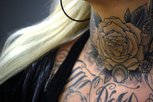 blonde, ink, rose, rose tattoo, tattooed