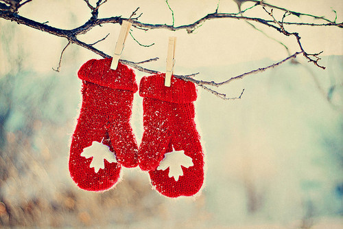 christmas, gloves, red, snow, white