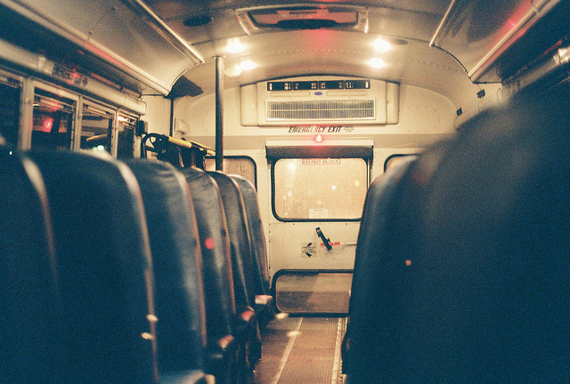 bus, dark and lights