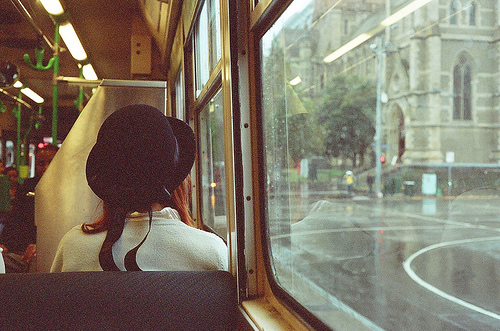 bus, girl and hat