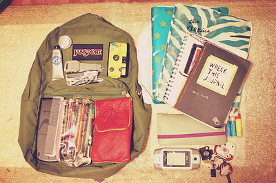 backpack,  bag and  books