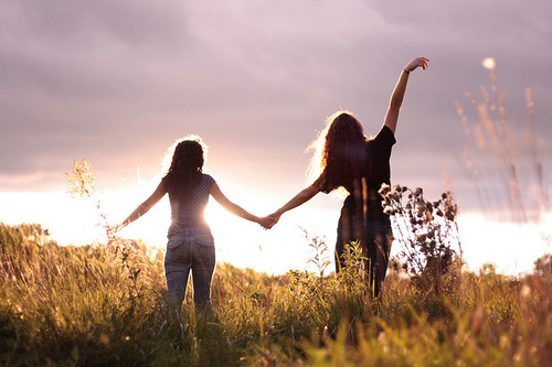 blue, friends, friendship, girls , hair