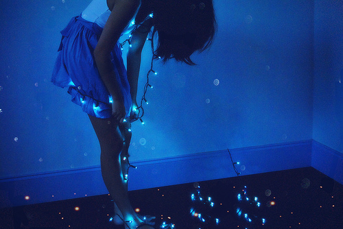 blue, girl and lights