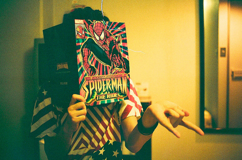 cartoon, girl and spiderman